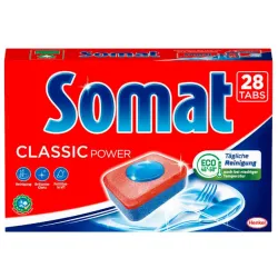 Henkel AG & Co. KGaA Somat Classic Tabs, Power Geschirr-Spülmaschinentabs, Tablettenförmiger Geschirr-Reiniger für die tägliche Reinigung, 1 Packung = 28 Tabs S28CL