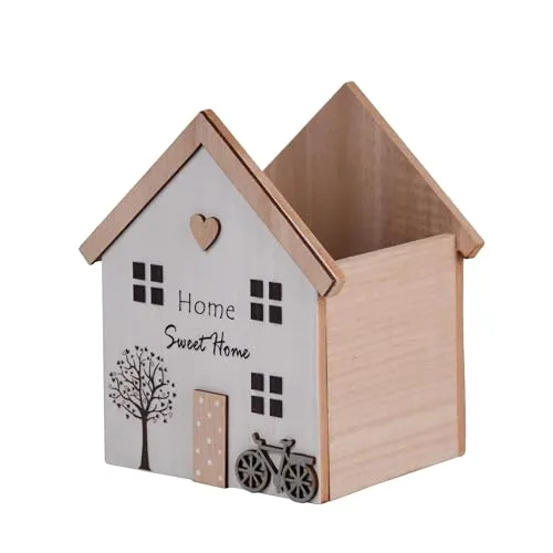 UNUS Holz-Haus Aufbewahrungsbox Home Sweet Home-Motiv, dekorative & praktische Box für Schlüssel, Notizen und Accessoires, stilvolle Deko für Flur und Wohnzimmer