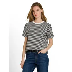 TOM TAILOR Denim T-Shirt mit Streifen Muster schwarz L (40)