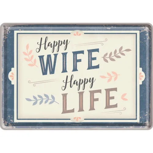 Nostalgic-Art - Retro Blechschild Metallschild Postkarte - Happy Wife Happy Life