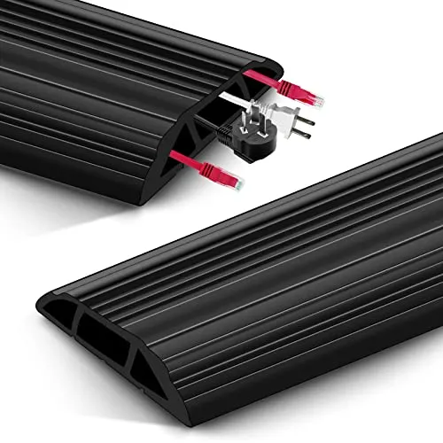 Boden Kabelbrücke,Fussboden Kabelkanal,Modular gefertigte Kabelschlauch, Anschluß Schnüre und Drähte, Kabelabdeckung zum Büro, Werkstatt, Lager, Konzert usw (3m,Schwarz)