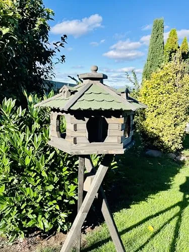 DARLUX Vogel Futter Haus L Futterstelle Sechseck Vogelhaus+ Ständer Braun/Grün
