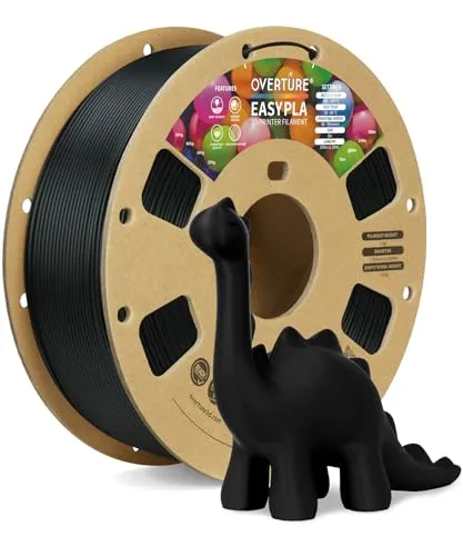 OVERTURE Easy PLA 1.75 mm 3D Druckerfilament, 1kg (2.2 lbs), Verstärkt Zähigkeit PLA, Maßgenauigkeit +/- 0,02mm(Schwarz)