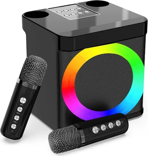 Karaoke Maschine mit 2 Mikrofonen,Mini Karaoke Anlage mit LED Licht, tragbare Bluetooth Karaoke Set für Kinder & Erwachsene, Karaoke Box Perfekt für Partys, Geburtstage