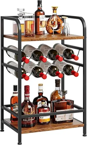 Dripex 4 Etagen Weinregal, klein Flaschenregal für 8 Flaschen, freistehend Flaschenhalter mit Tischplatte, für Keller, bar und lagerraum, Ausstellungsregal, 43 x 30 x 75 cm, Vintagebraun-schwarz