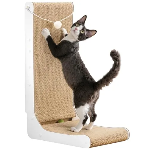 Gimars Hohe 68cm L förmige Kratzbrett Katze mit Ball, Vertikaler kratzpappe für Katzen, Langlebiges Katzenkratzbrett, Katzenspielzeug zum Schutz von Möbeln und Sofas, Groß
