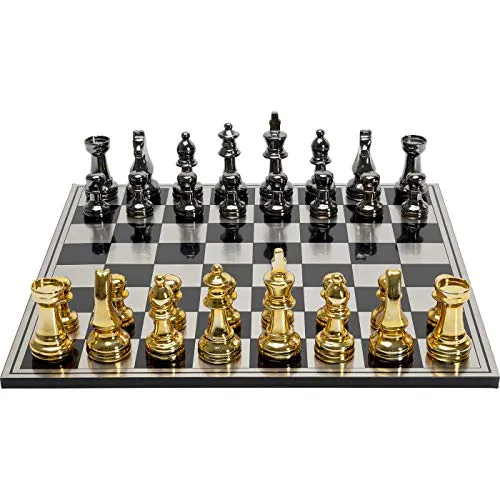 Kare Design Deko Objekt Chess, XL Schachbrett in Nickel/Gold - Dekoartikel mit großem Schachbrett im Metallic-Look, ideal für Designliebhaber und Schachspieler. Ein elegantes Highlight für Ihr Wohnzimmer, das zum Denksport einlädt.