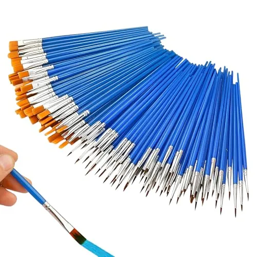 Stück Pinsel Set, Künstlerpinsel 50 Stück Runde Pinsel und 50 Stück Flache Pinsel Kleine Pinselset für Anfänger, Künstler und Gemälde Liebhaber 100