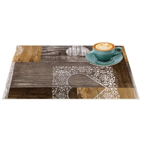 Platzset Tischset abwaschbar PVC Platzdeckchen rutschfest Tischuntersetzer Hitzebeständig Esstisch waschbar für drinnen & draußen Holz Herz Liebe Uni 35x50cm