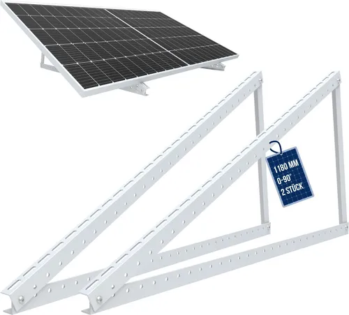 NuaSol PV Solarpanel Halterung 46 Zoll | 2er Set aus Aluminium - Dach- & Bodenhalterungen Solarmodule, verstellbar von 0-90° für optimale Ausrichtung, inklusive Montagematerial und witterungsbeständig