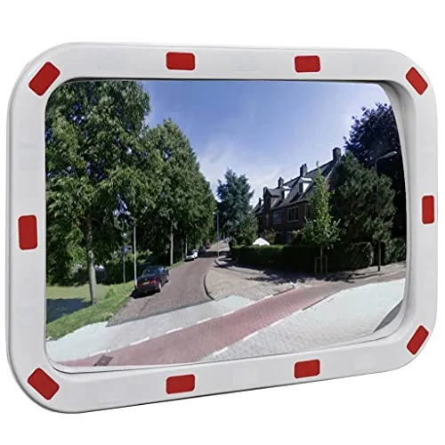 vidaXL Verkehrsspiegel 40×60 cm - Konvexer Sicherheitsspiegel mit Reflektoren - Sicherheitsspiegel für Verkehrssicherheit an Kreuzungen und engen Straßen; langlebig und bruchsicher, mit verbesserter Sichtbarkeit dank reflektierendem Rahmen.