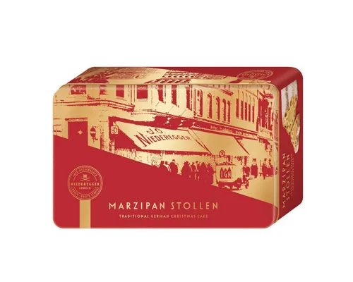 Niederegger Marzipan Stollen in der Geschenkdose 500g - Abgepackte Gebäckstücke mit erlesener Gebäckspezialität, veredelt mit saftigem Marzipan in bester Niederegger-Qualität, ideal als Geschenk in hochwertiger Metalldose.