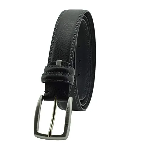 Sergio Tacchini Herren Gürtel Aus Echtem Leder, Rechteckige Schnalle, Nickelfrei, kürzbar Schwarz Zwei Nähte 120 cm (tg 52-54)