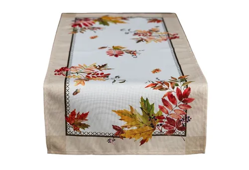 matches21 HOME & HOBBY Tischdecke Tischläufer Herbst 40 x 90 cm mit bunter natürlicher Blätter-Bordüre (1-tlg), Tischdeko für Küche & Tisch