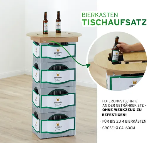 Cepewa Bierkasten Tischaufsatz 60 cm Rund - Holz Stehtisch für Partys - Tischaufsatz aus hochwertigem Holz, ideal für kreative Partydekoration und gesellige Abende.