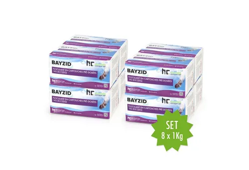 BAYZID Flockkartusche 8x 1 kg für Pools - Effektives Pool Flockungsmittel, ideal für Sandfilteranlagen. Einfach zu verwenden: Kartuschen im Skimmer platzieren und Trübungen werden effizient ausgefiltert.