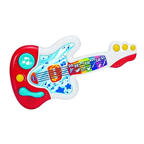 Chicco My First Guitar, interaktive elektronische Gitarre, vermittelt Instrumente und Noten, entwicklungsförderndes Lernspielzeug, 3 Spielmodi, über 90 Klänge und Melodien, für Kinder von 9 M -4 J