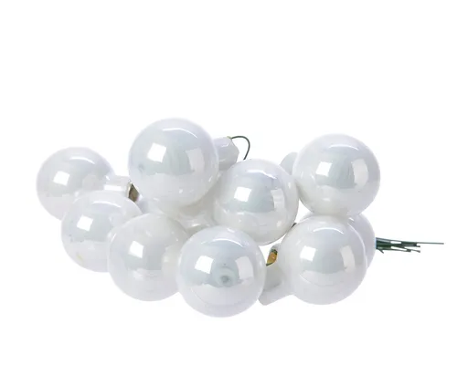 Kaemingk Weihnachtsbaumkugel, Weihnachtskugeln am Draht 2,5cm Glas 12 Stück - Winterweiß glänzend