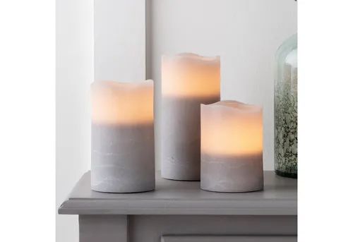 Lights4fun LED-Kerze 3er Set LED Kerzen Echtwachs grau mit Fernbedienung