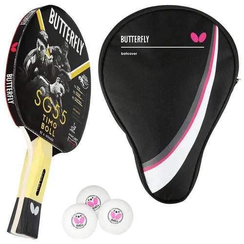 Butterfly Timo Boll SG55 Tischtennisschläger Set - Tischtennisschläger Set für Allround-Spieler, inklusive Schläger, Schutzhülle und 3 Bälle – ideal für Hobby und Training!