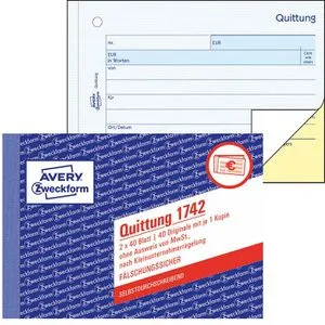 Zweckform Quittungsblock 1742, A6 quer, durchschreibend, für Kleinunternehmer, 2x 40 Blatt