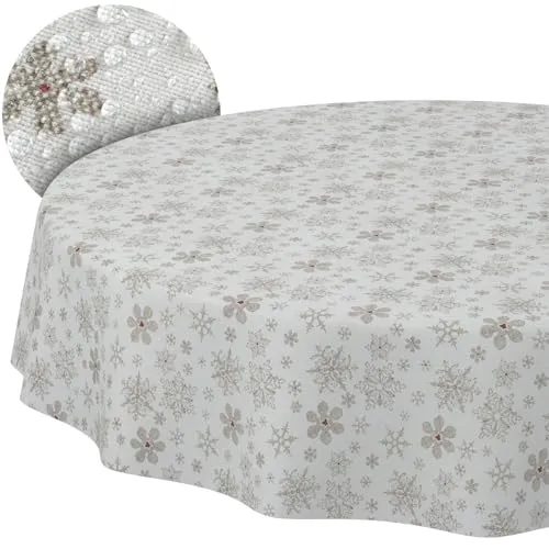 Weihnachtstischdecke Stofftischdecke Tischdecke Weihnachten abwaschbar pflegeleicht Weihnachten Schneeflocken Rund 100cm Schnittkante