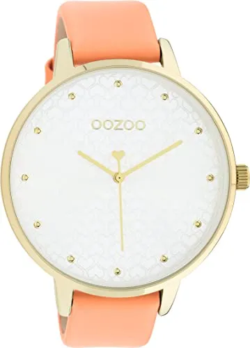 Oozoo Armbanduhr UOC11036 - Pink Leder Damen Analog-Quarzuhr - Armbanduhren für Damen: Stilvolle Oozoo Quarzuhr mit extra großem 48mm Gehäuse, pinkem Lederarmband und silbernem Zifferblatt. Perfekt für modebewusste Frauen!