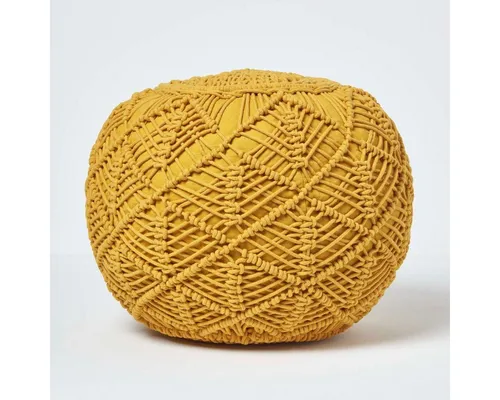 Homescapes Häkel-Pouf in Senfgelb, 35 x 40 cm - Stylischer Häkel-Pouf aus 100% Baumwolle, ideal als Deko und Sitzhocker. Bringt Farbe und Gemütlichkeit in jedes Zimmer!