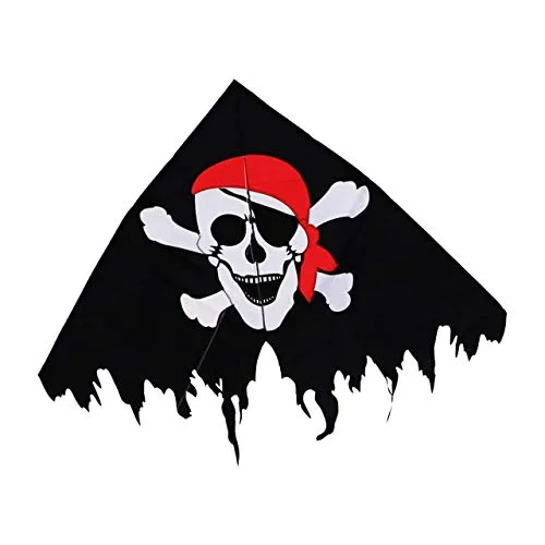 CIM Deltadrachen - Jolly Roger Black - Einleiner-Drachen für Kinder ab 6 Jahren - 135 x 75cm - inkl. Drachenschnur auf Handgriff