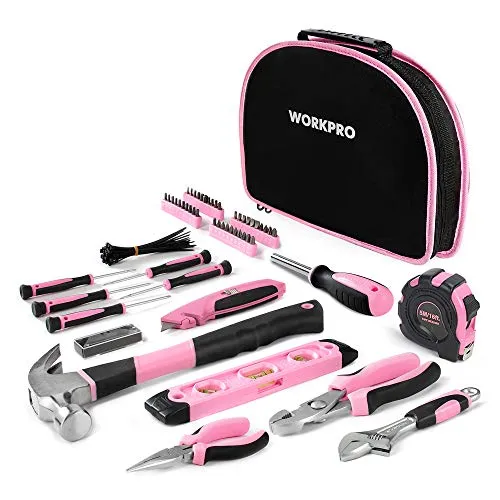 WORKPRO Pink Werkzeug Set Rosa 103 teilig Haushalts-Werkzeugsatz Reparatur mit Tasche, Ideal Geschenk für DIY Handwerker