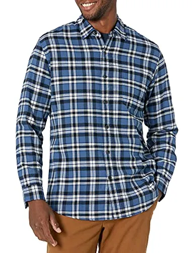 Amazon Essentials Herren-Flanellhemd, reguläre Passform, Langarm, kariert ,Blau kariert ,US M (EU M)