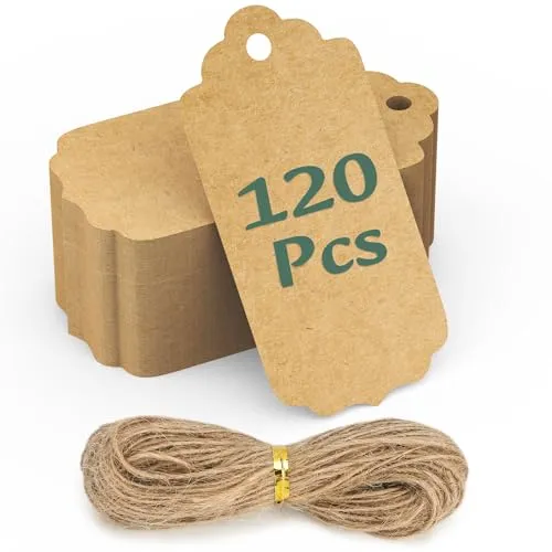 VynyQoo 120PCS Geschenkanhänger Zum Beschriften 5x10CM Kraftpapier Blanko