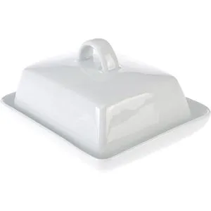 Axentia Butterdose 811175 aus Porzellan, rechteckig, 16 x 13 x 6 cm, weiß - Elegante Butterdose aus hochwertigem Porzellan, spülmaschinenfest und mit praktischem Griff. Ideal für 250 g Butter, perfekt für stilvolles Servieren.