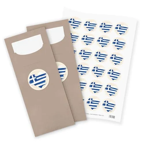 itenga 24x Bestecktaschen Pochetten aus Papier inkl. Serviette I Flagge Griechenland I 8,2 cm x 20,0 cm I geeignet für griechische Anlässe, Mottopartys,Geburtstage