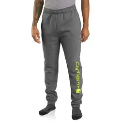 Carhartt Tapered Graphic Jogginghose - Dunkelgrau/Neon-Gelb - XL - Herren-Stoffhose mit tailliertem Bein, bequemem Fleece und sicherem Reißverschluss. Ideal für aktive Männer, die Stil und Funktionalität schätzen.