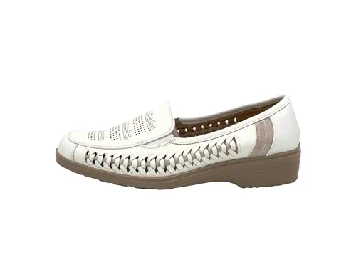 Ablovo Damen Slipper Slip on Flache Schuhe Loafer Bequeme Mokassins (Weiß-Beige, 37)