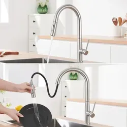 Hochdruck Ausziehbare Küchenarmatur, Küchenwasserhahn Aus Edelstahl, 360° Schwenkbar, Mischbatterie Mit 2 Strahlarten, Gebürstet
