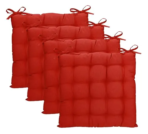 Betz 4 Stück Stuhlkissen mit Bändern - 40x40 cm in Rot - Hochwertige Stuhlkissen aus robustem Material, ideal für Innen und Außen. Pflegeleicht waschbar bei 30 Grad und langlebig für gemütlichen Sitzkomfort.