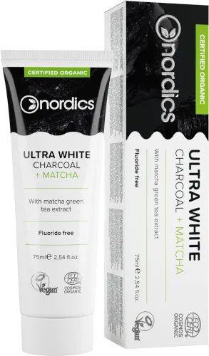 Bio Zahnpasta Ultra White Aktivkohle Matcha zum Aufhellen der Zähne Vegan 75ml
