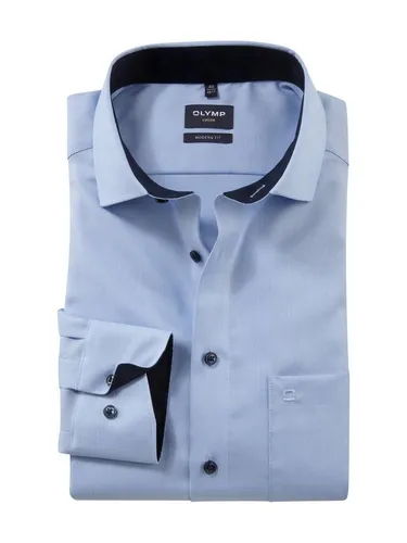 OLYMP Herren Oberhemd Langarm Luxor - Modern Fit in Hellblau - Herrenhemden mit modern fit, Natté-Muster und Global Kent-Kragen. Pflegeleicht und ideal für den eleganten Auftritt im Büro oder bei besonderen Anlässen.