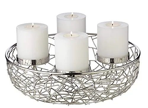 EDZARD Adventskranz Milano, AST-Design, Durchmesser 34 cm, für Stumpenkerzen Ø 8 cm, durchgängiger Boden, Edelstahl vernickelt, silberfarben, ideal für die Dauerkerze Cornelius von Edzard