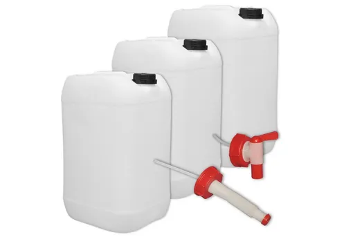plasteo® 3er Set 25 Liter Getränke-Wasserkanister mit Hahn - Praktisches Set von 3 stapelbaren Kanistern, ideal für Indoor und Outdoor. Lebensmittelecht und BPA-frei, mit Auslaufhahn für einfaches Ausgießen. Perfekt für Camping, Garten und Vorratslager.