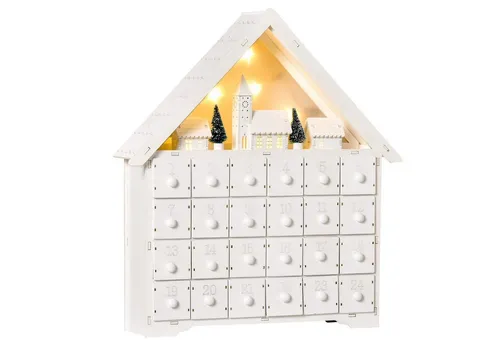 HOMCOM Adventskalender zum Befüllen - 24 Schubladen Weihnachtskalender mit LED-Lichtern, stilvolle Dekoration und tägliche Überraschungen bis Weihnachten