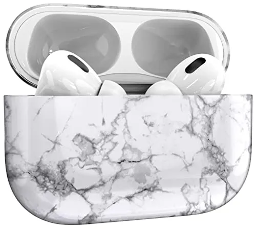 MyGadget Hülle [ Marmor Muster ] kompatibel mit Apple AirPods Pro 2. Gen [ 2022 ] - Qi kompatibel - Case Schutzhülle - robuster & stoßfester Bumper - Marmor Weiß