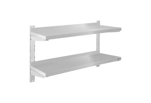 Royal Catering RCWR-80.2 Wandbord - Schweberegal aus robustem Edelstahl mit zwei geräumigen Ablageflächen (80 x 30 cm) und 70 kg Belastbarkeit – ideal für eine stilvolle und praktische Küchenorganisation.