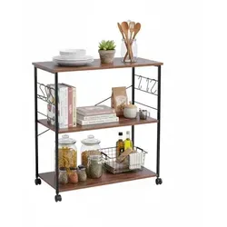 Küchenrollwagen Servierwagen Beistellwagen Teewagen - Praktischer Küchenwagen in Dunkelbraun, ideal für zusätzlichen Stauraum und Servieren. Maße: 80 x 40 x 87 cm, aus robustem Eisen und Faserplatte, mit 1 Jahr Herstellergarantie.