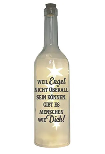 WB wohn trends LED-Flasche mit Motiv, Weil Engel Nicht überall Sein können gibt es Menschen wie Dich, grau, 29cm, Flaschen-Licht Glitzer-Flasche Leuchtflasche Lampe mit Text Spruch