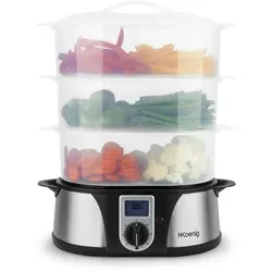 H.Koenig VAP12 Dampfgarer – 12L mit Timer und LCD-Anzeige - Dampfgarer mit 3 Garschüsseln, 1000 W Leistung und Edelstahl-Design. Ideal für gesundes Garen von Gemüse und Fisch, erhält Vitamine und Geschmack.