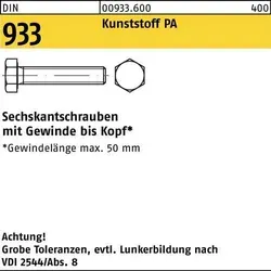 Sechskantschraube DIN 933 M12 x 50mm aus Kunststoff PA - Eisenwaren, langlebige Sechskantschraube mit Gewinde bis Kopf, ideal für vielseitige Anwendungen und einfache Montage.