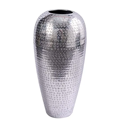 Elegante Vase Oriental 49cm Silber Hammerschlag Design Blumenvase Dekovase Wohnaccessoire Dekoration
